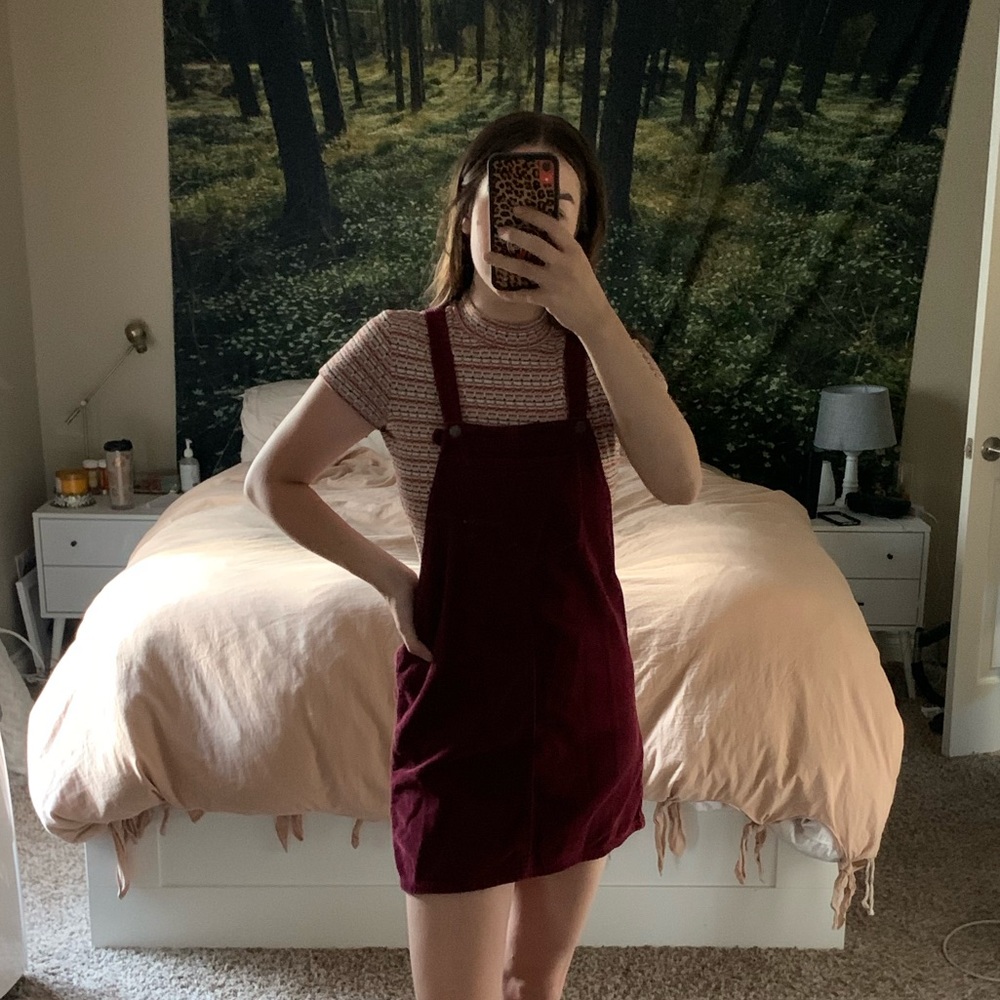 Kendall & Kylie Burgundy Corduroy Overall Dress